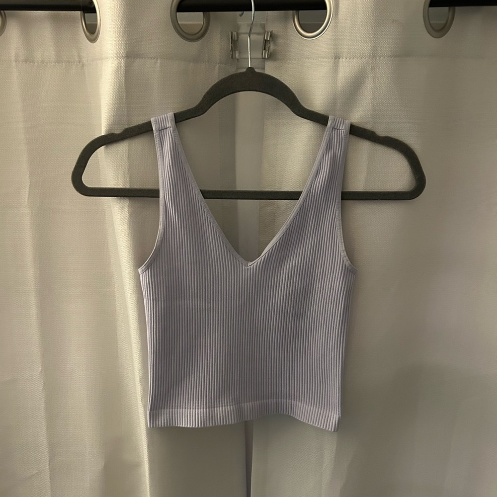 Women's Ribbed Lavender V-Neck Tank Top